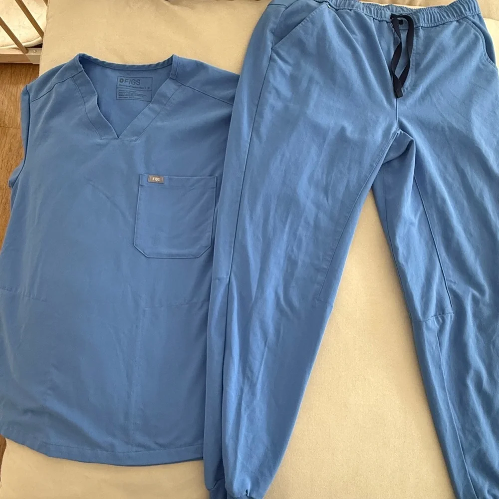 Figs Light Blue Scrub-Style Pajama Set